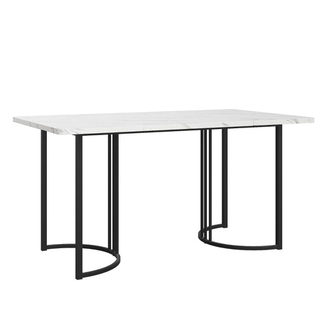 Rootz Modern Dining Table - Marble Pattern - Stylish Work Area - Durable MDF & Metal - 140 x 80 x 75 cm