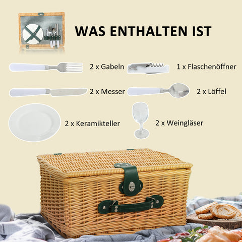 Rootz Picnic Basket - Picnic Case - Willow Basket - Isolated Cooling Bag - 40cm x 30cm x 20cm