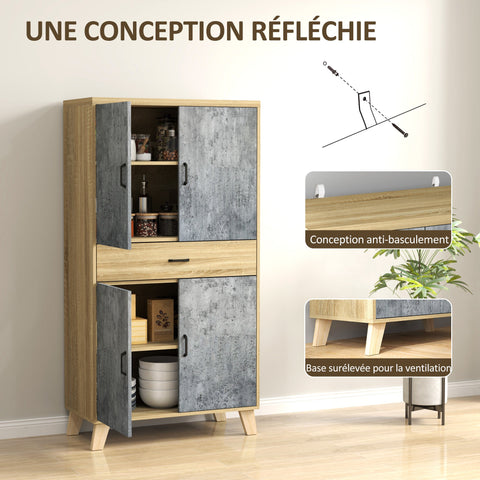 Rootz Kitchen Cabinet Buffet - Storage Cabinet - Kitchen Hutch - Adjustable Shelves - 80cm x 40cm x 152.5cm
