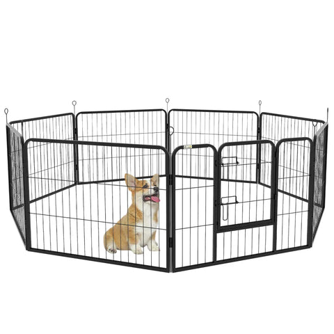 Rootz Puppy Run - Animal Enclosure - Folding - Locking Door - Weather Resistant - 8 Panel - Black - 80cm x 60cm