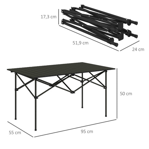 Rootz Camping Table - Folding Table - Portable Picnic Table - Durable Aluminum - 95cm x 55cm Black