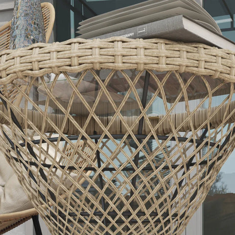 Rootz Coffee Table - Side Table - Garden Table - Boho Design - Glass Top - PE Rattan - Natural - Light Brown - 45 cm x 45 cm x 52 cm