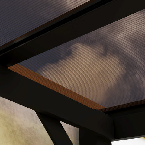 Rootz 3 x 3m Metal Pergola - Garden Pavilion - Waterproof Canopy - UV Resistant - Freestanding - 306cm x 294cm x 258/206cm -Black- Brown