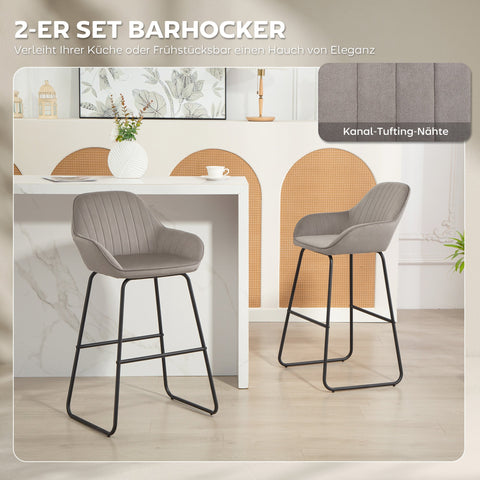 Rootz 2 Set Bar Chairs - Bar Stools - Upholstered Seats - Optimal Comfort - 50.5cm x 96cm - Metal Legs - Grey