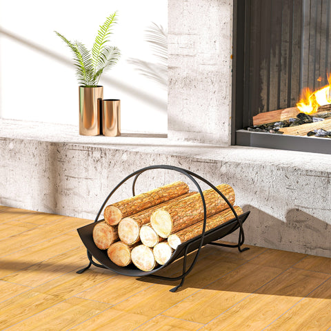 Rootz Firewood Rack Indoor - Log Holder - Wood Storage Stand - Metal Handle - Stylish & Durable - 51 x 38 x 33cm - Black