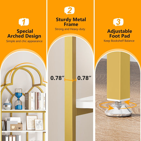 Rootz 5-Tier Standing Bookshelf - Elegant Bookcase - Corner Shelf - Space-Saving Design - 75cm L x 30cm W x 192.2cm H