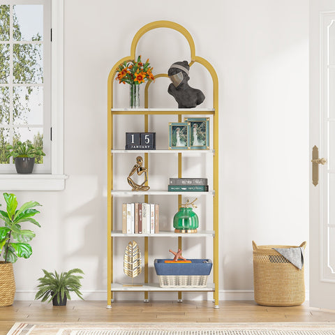 Rootz 5-Tier Standing Bookshelf - Elegant Bookcase - Corner Shelf - Space-Saving Design - 75cm L x 30cm W x 192.2cm H