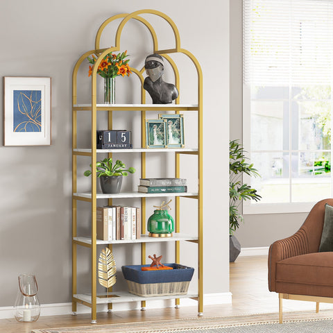 Rootz 5-Tier Standing Bookshelf - Elegant Bookcase - Corner Shelf - Space-Saving Design - 75cm L x 30cm W x 192.2cm H