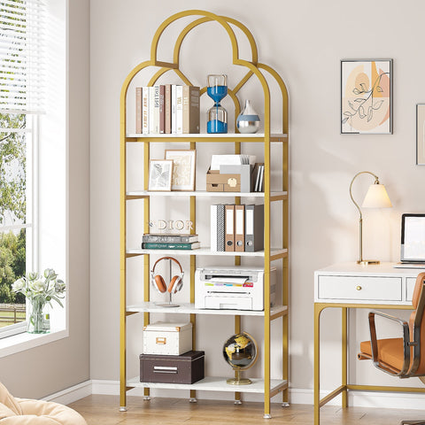Rootz 5-Tier Standing Bookshelf - Elegant Bookcase - Corner Shelf - Space-Saving Design - 75cm L x 30cm W x 192.2cm H