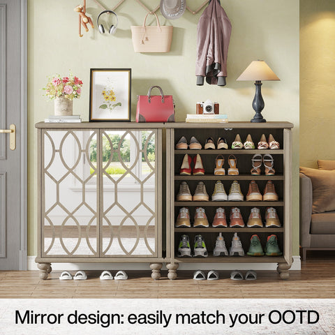 Rootz Shoe Cabinet with Mirror - Footwear Storage - Shoe Organizer - Elegant Design - 80 cm W x 36 cm D x 100 cm H