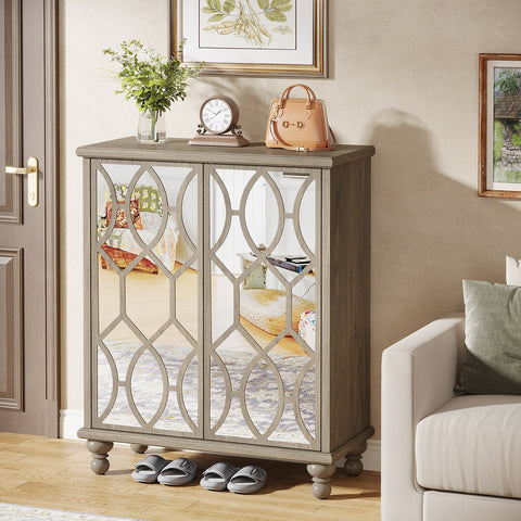 Rootz Shoe Cabinet with Mirror - Footwear Storage - Shoe Organizer - Elegant Design - 80 cm W x 36 cm D x 100 cm H