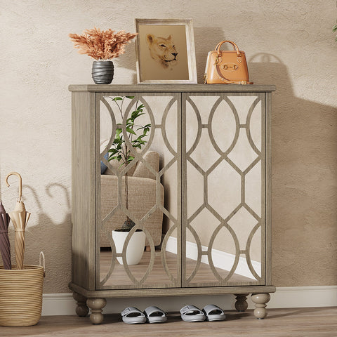 Rootz Shoe Cabinet with Mirror - Footwear Storage - Shoe Organizer - Elegant Design - 80 cm W x 36 cm D x 100 cm H