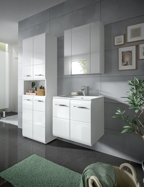 Rootz 4-Piece Bathroom Set - Bath Cabinet - Vanity Unit - High Gloss Finish - MDF Front - 135x185x46 cm