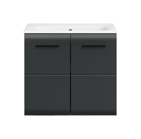 Rootz Vanity Unit with Washbasin - Bathroom Storage - Black and Brown - Ample Storage - 60x55x46cm