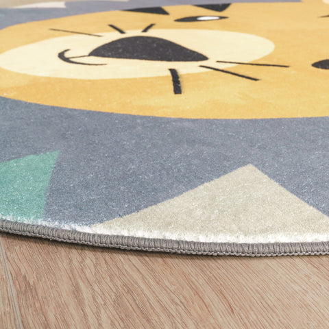 Round Kids' Rug – Soft Short-Pile – Animal Motifs – Durable & Washable