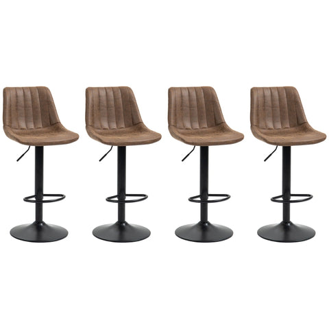 Rootz 4 Piece Set Bar Stools - Counter Seating - Home Bar Chairs - Retro Style - Microfiber - 43cm x 46.5cm x 89-110cm