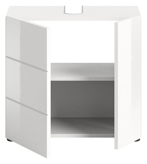 Rootz Vira Washbasin Cabinet - Vanity Cabinet - Base Unit - White High Gloss - Melamine Body - 60cm x 56cm x 34cm