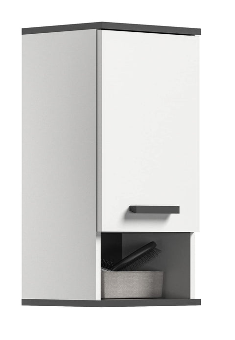 Rootz Rocket Wall Cabinet - White/Anthracite Gray - Bathroom Storage Unit - FSC Certified - 34cm x 68cm x 28cm - Long-lasting Wood Material