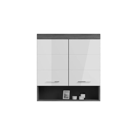 Rootz Bathroom Furniture  - Wall Cabinet - Wood Material - White High-Gloss Front - Smoke Silver Body - 74cm x 79cm x 24cm