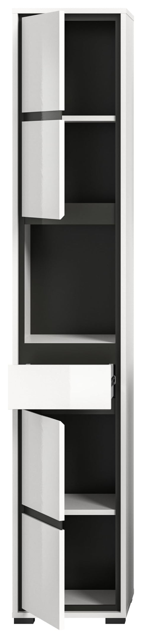 Rootz Tall White Gloss Bathroom Cabinet - High Gloss Tall Cupboard - White Bathroom Organizer - 35cm x 190cm x 31cm