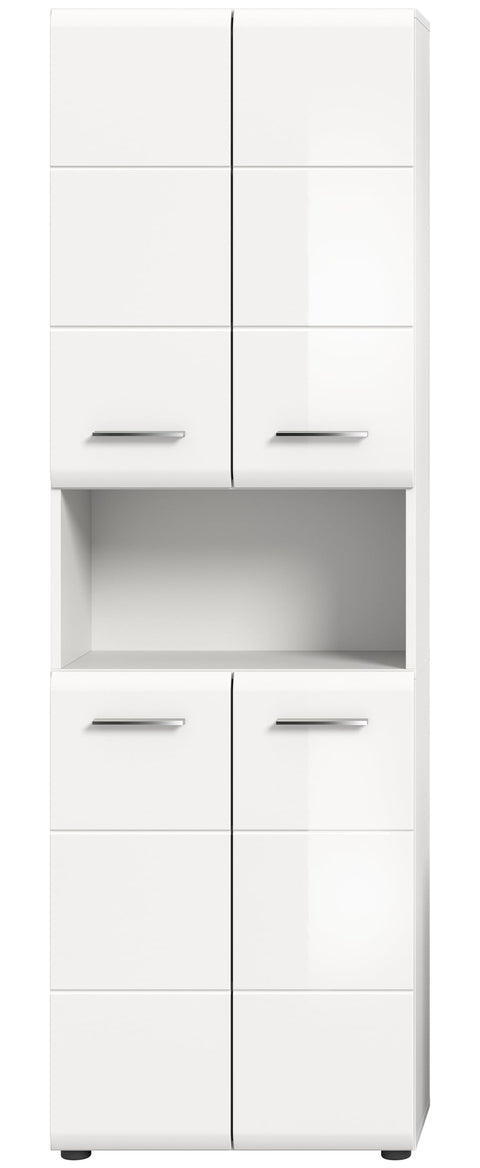 Rootz Tall Bathroom Cabinet - White High Gloss - Storage Tower - Elegant Design - 60cm x 185cm x 30cm