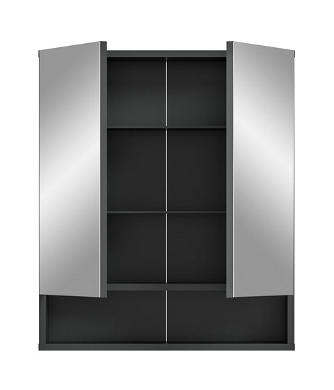 Rootz Bathroom Furniture - Lago Mirror Cabinet - White Matt Front - Gray Melamine Body - Sustainable - 60cm x 71cm x 18cm