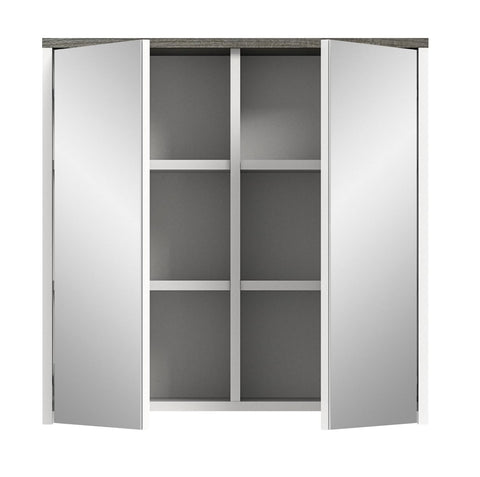 Rootz Los Angeles Bathroom Mirror Cabinet - Vanity Unit - Wooden White - Approx. 60x60x21 cm - 2 Mirror Doors - FSC Certified
