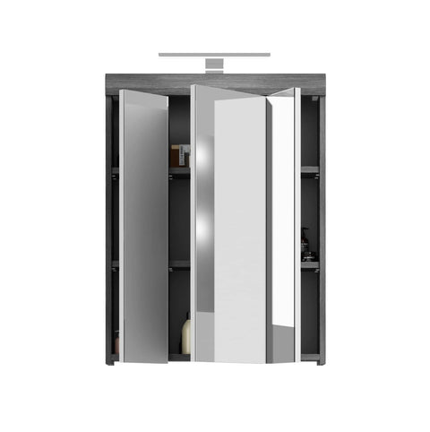 Rootz Wood Bathroom Furniture Set - White High-Gloss Vanity - Smoke Silver Mirror Cabinet - Timeless Design - Sustainable Materials - FSC Certified - Measurements: 120cm x 50cm x 60cm