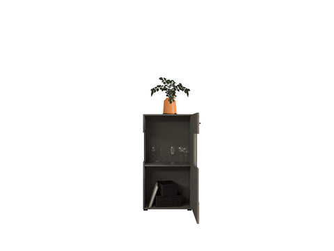 Rootz Freno Display Cabinet - Wood Material - Gray Replica - Nox Oak Replica - 60cm x 194cm x 37cm - Sustainable - Timeless Design