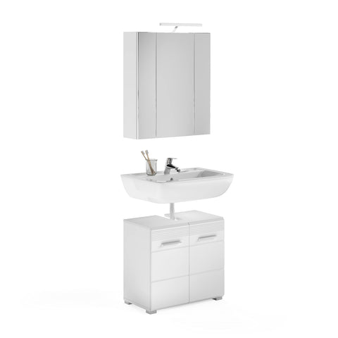 Rootz Linus Bathroom Furniture Set - Sink Base Cabinet - Mirror Cabinet - White Engineered Wood - Medium - 120cm x 60cm x 80cm