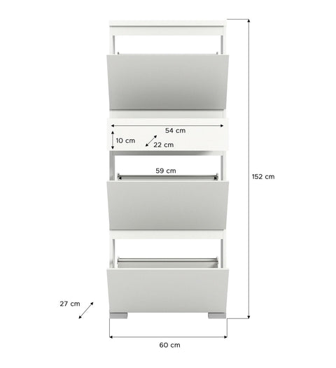 Rootz Shoe Tipper - White Shoe Cabinet - Nox Oak Decor - 1 Drawer - 3 Flaps - Double Shoe Rollers - W 60cm - 15 Pairs Storage