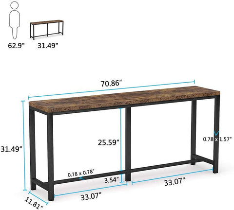 Rootz Skinny Console Table - Rustic Table - Narrow Table - Sturdy & Durable -180 cm L x 30 cm W x 80 cm H
