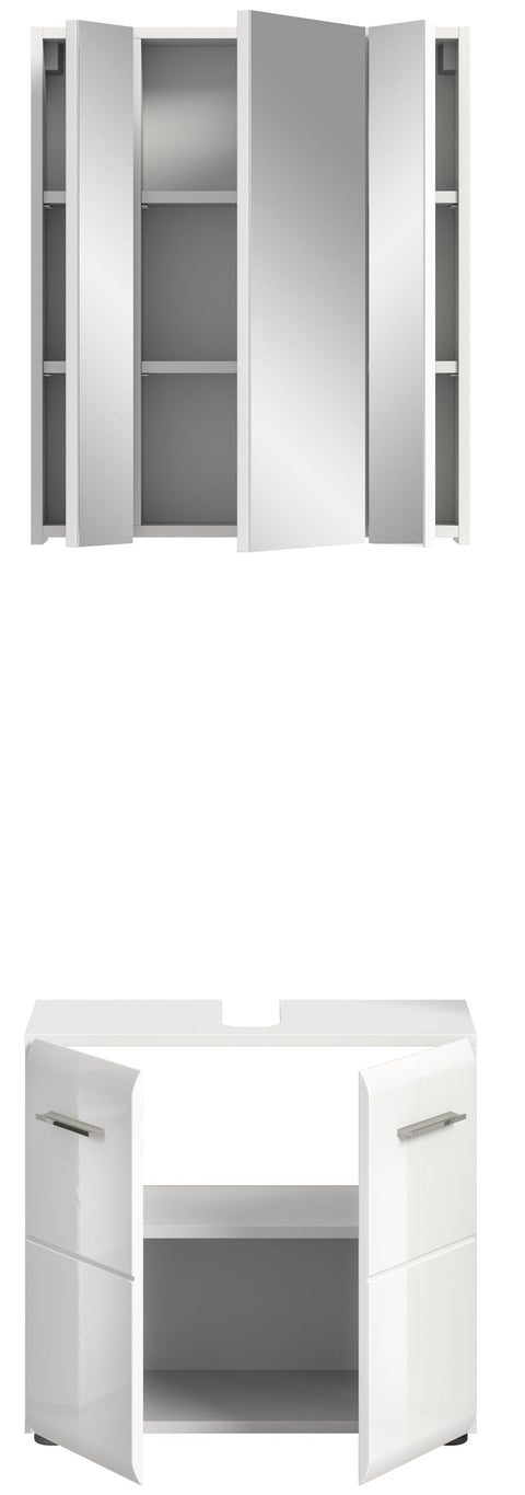 Rootz 2-Piece Set White High Gloss Bathroom Furniture - Vanity Set - Glossy Finish - Space-Saving - 60cm x 190cm x 32cm
