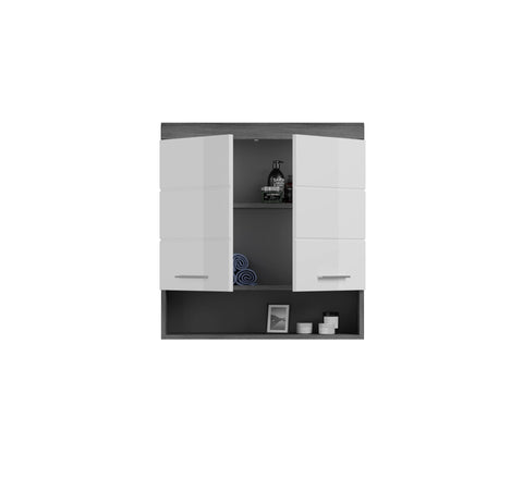 Rootz Bathroom Furniture  - Wall Cabinet - Wood Material - White High-Gloss Front - Smoke Silver Body - 74cm x 79cm x 24cm
