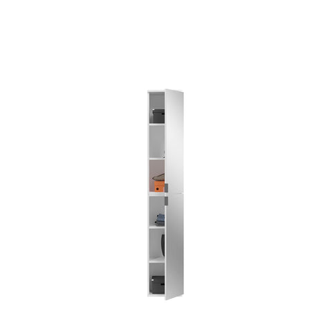 Rootz Narrow Tall Cabinet - Hall Cupboard - Slim Wardrobe - Wood Material - High-Gloss White - 30cm x 193cm x 34cm