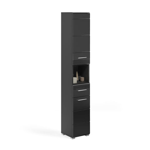 Rootz Linus Tall Bathroom Cabinet - High Gloss Black - Storage Cabinet - 30cm x 182cm x 31cm - Slim Design