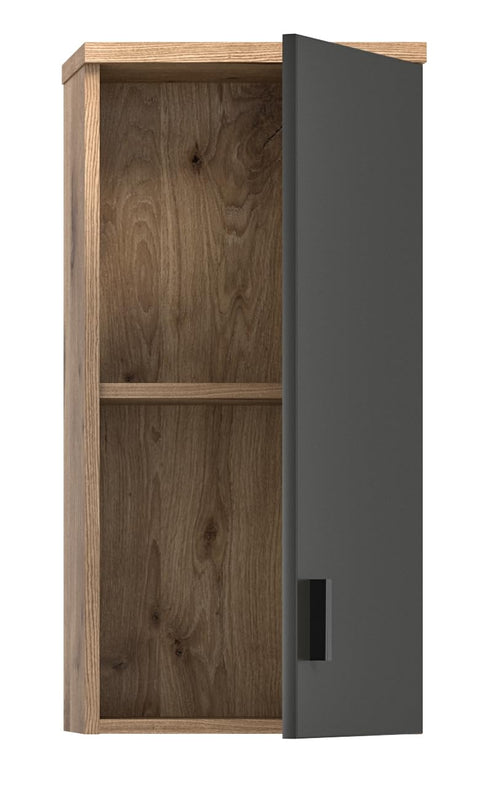 Rootz Grado Wall Cabinet - Bathroom Storage - Wooden Material - Nox Oak/Grey Matt - Timeless Design - 37cm x 75cm x 25cm