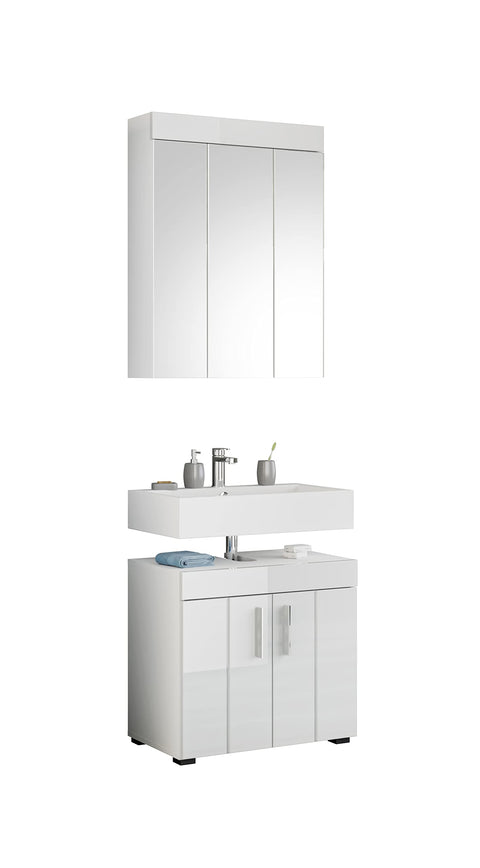 Rootz 2 Piece Bathroom Furniture Set - Washbasin Cabinet - Mirror Cabinet - Wood Material - White - 35cm x 60cm