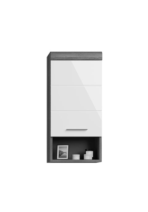 Rootz Narrow Wall Cabinet - Bathroom Furniture - Wood Material - White High-Gloss Front - Smoke Silver Body - 37cm x 79cm x 24cm