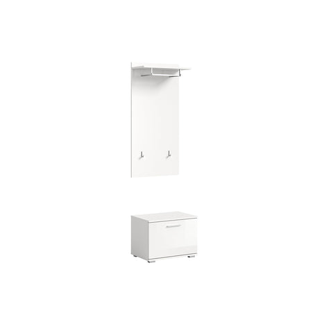 Rootz Combinable Wardrobe Furniture - White - 2-Piece Set - Bench & Wall Panel - Timeless Design - Modular - Sustainable - 55cm x 191cm x 37cm