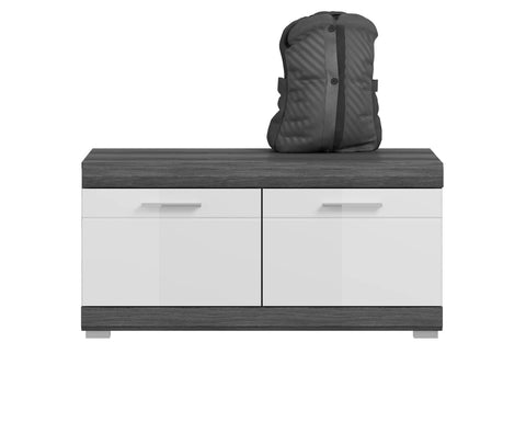 Rootz Scout Bench - Wardrobe - Closet - Wood Material - White High-Gloss Front - Smoke Silver Body - 90cm x 44cm x 40cm
