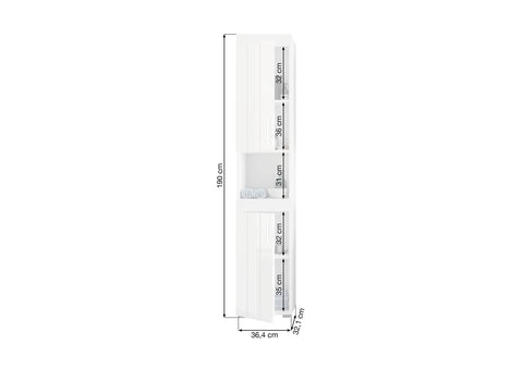 Rootz Snow Tall Bathroom Cabinet - Wood Storage - White - Systematic Organization - Approx. 190x36x32 cm