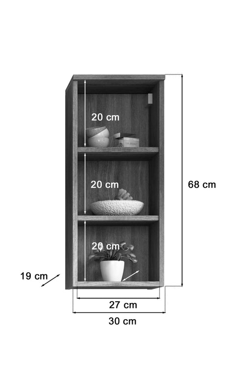 Rootz Wooden Hanging Shelf - Bathroom Shelf - Wall Mounted Shelf - Solid Wood Material - Smoke Silver - Approx. 30 x 68 x 19 cm
