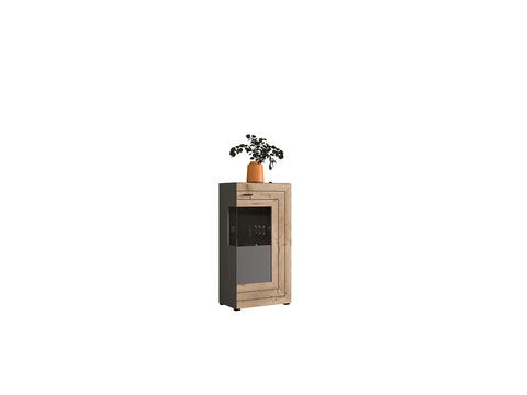 Rootz Freno Display Cabinet - Wood Material - Gray Replica - Nox Oak Replica - 60cm x 194cm x 37cm - Sustainable - Timeless Design