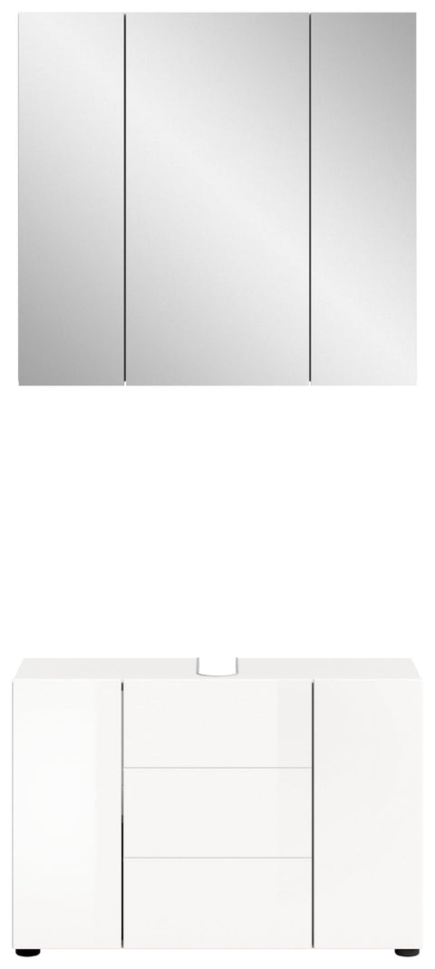 Rootz Vira 2 Piece Set Bathroom Furniture - Vanity Set - White Gloss - Spacious Storage - Approx. 82cm x 190cm x 34cm