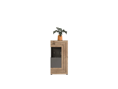 Rootz Freno Display Cabinet - Wood Material - Gray Replica - Nox Oak Replica - 60cm x 194cm x 37cm - Sustainable - Timeless Design