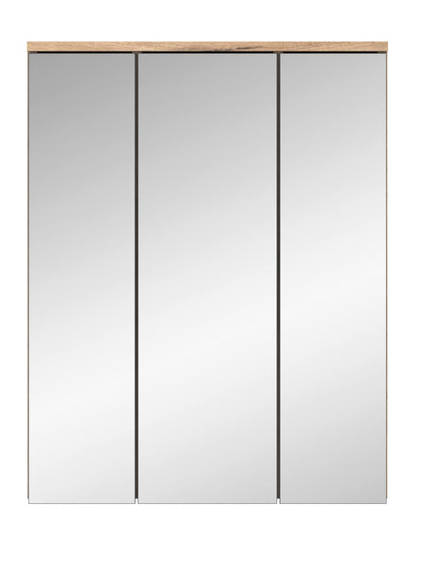 Rootz X12B8725 Bathroom Mirror Cabinet - Wooden Wall Cabinet - Walnut Look - Basalt Gray Front - Nox Oak Body - FSC Certified - 60cm x 77cm x 34cm