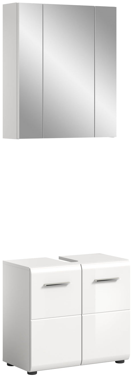 Rootz 2-Piece Set White High Gloss Bathroom Furniture - Vanity Set - Glossy Finish - Space-Saving - 60cm x 190cm x 32cm