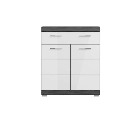 Rootz Bathroom Furniture - Wide Chest of Drawers - Modern Vanity - White High-Gloss - Smoked Silver - 74cm x 88cm x 31cm