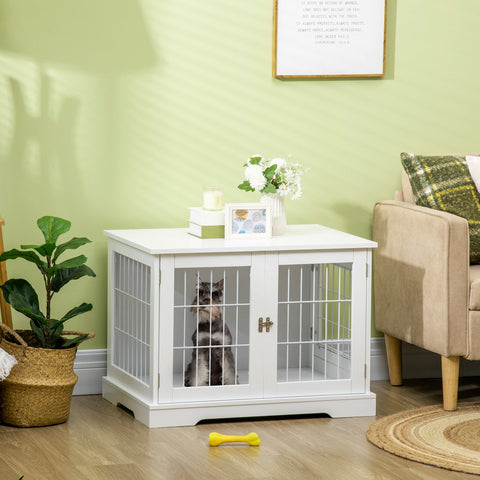 Rootz Dog Cage & Side Table - Pet Crate - Indoor Playpen - Decorative Furniture, 2 Locking Doors, 76L x 54.5W x 56H cm, Metal & MDF